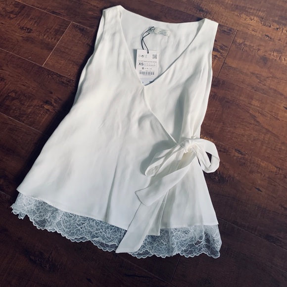 NWT Zara White Lace Tie Blouse - Picture 2 of 3